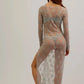 Womens Y2K Sheer Lace Maxi Dress Long Sleeve See Through Mesh Floral Lace Split Bodycon Dress Beach Coverups Party Dress