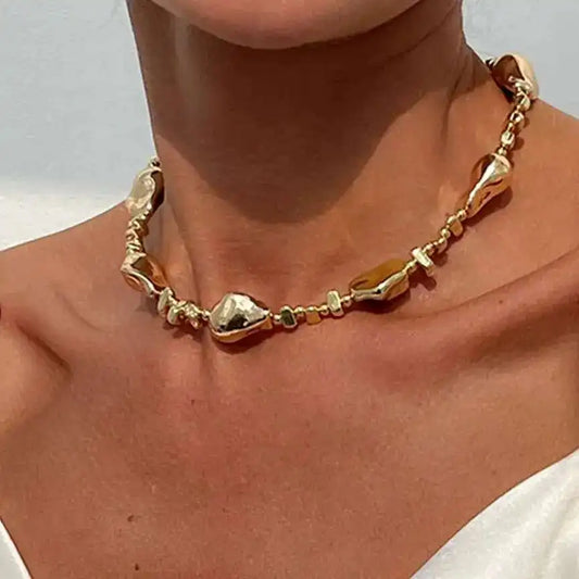Vintage Plastic Irregular Beads Clavicle Chain Necklace for Women Trend 2025 Goth Adjustable Choker Aesthetic Jewelry