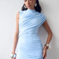 Fashion Ruched Draped Asymmetrical Dresses Sleeveless Mini Bodycon Dress Party Night Elegant Summer