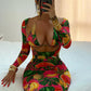 Colorful Print Women Dress Bra See Through Skinny Summer Beach Vacation Stylish Midnight Clubwear Party Maxi Bodycon