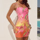 Sequin Floral Print Sling Dress Women Elegant Square Neck Sleeveless Backless High Waist Slim Dress Summer Vacation Robe