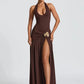 Elegant Backless Sexy Maxi Dress Set Women Halter Bodysuit And Maxi Skirt Matching Set Female Ruched Split Dress Sets
