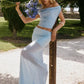 2 Pieces Set for Woman Vacation Outfits Satin Mesh Patchwork Long Skirt and Off Shoulder Backless Crop Top