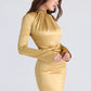 Satin Long Sleeve Sexy Mini Dress Women Gown Fashion Elegant Turtleneck High Waist Bodycon Club Party Dresses Female