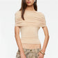 Women's Slim Fit Crop Tops Solid Color Stylish Ruched Front Overlay Ruched T-Shirt for Night Party Summer Streetwear