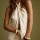 Chic Halter Neck Knot Dressy Draped Tops Women Elegant Satin Tops Tank Summer Sleeveless Sexy Backless Going Out Top