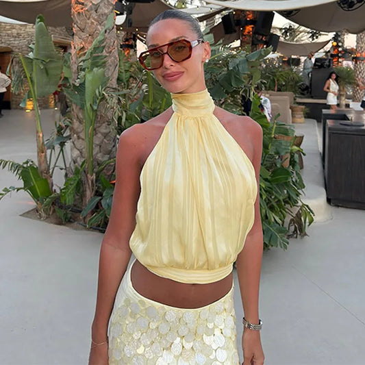 Lace Up Backless Halter Tops for Woman Clothes Summer 2026 Fashion Sexy Crop Top