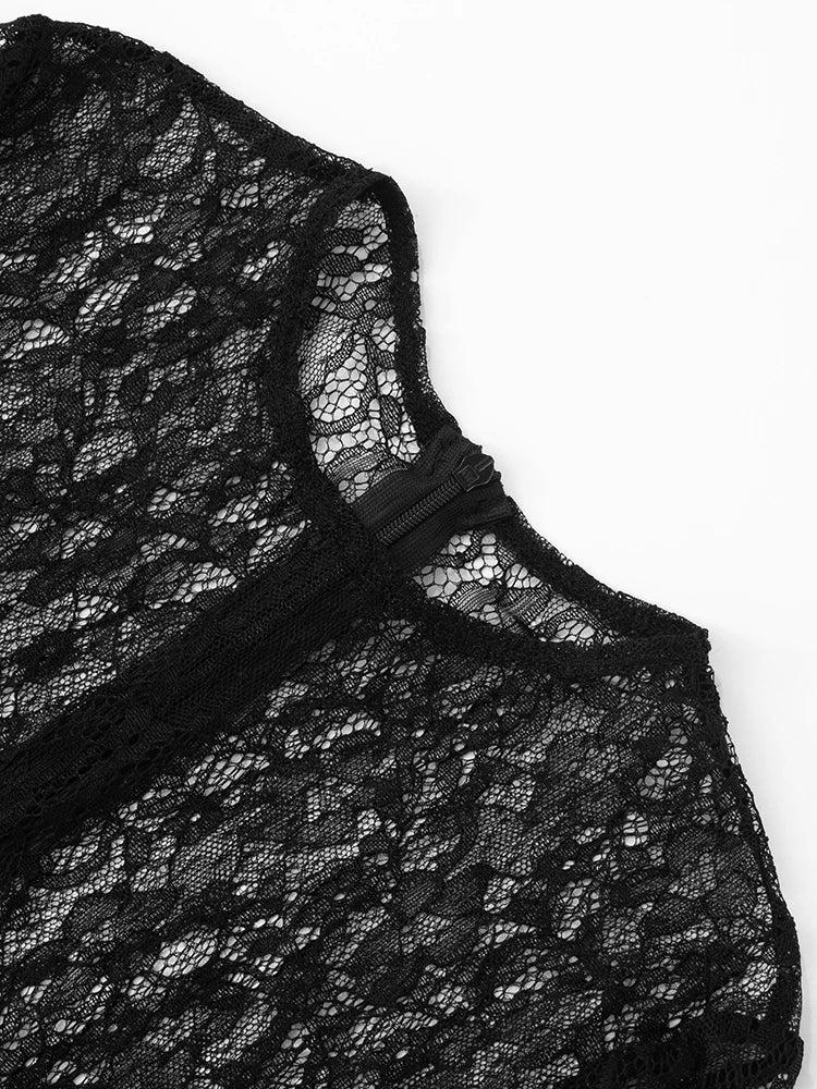 Mesh Patchwork Jumpsuits Women Sexy Jacquard Hollow Full Sleeve Hot Girl Midnight Club Party Coquett Hipster Overalls