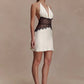 Lace Patchwork Sexy Mini Dress Women Gown Elegant Halter V Neck Sleeveless Backless High Waist Club Party Dresses