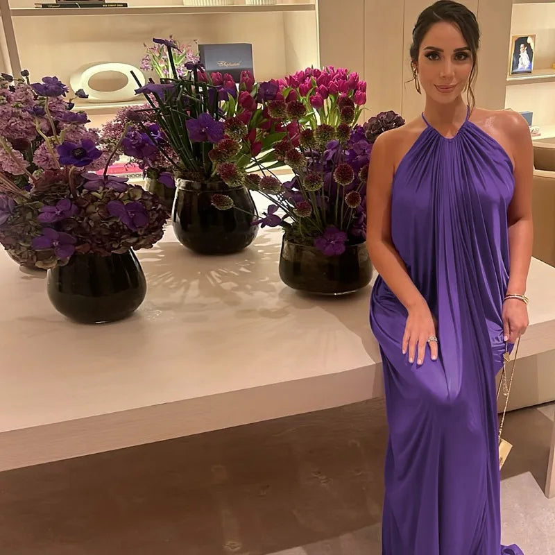 Draped Halterneck High Slit Long Party Dresses Sexy Purple Evening Gown 2026 Summer Maxi Dresses Woman