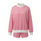 Women Mock Neck Striped Loungewear Two Piece Set Oversized Long Sleeve Sweatshirt And Shorts Casual Pajama Outfit