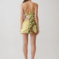 Women Yellow Leopard Print Mesh Mini Dress Lace V Neck Spaghetti Strap Bodycon Short Dress Club Night Out Party Outfit