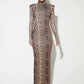 Leopard Print Long Sleeve Sexy Maxi Dress For Women Autumn Winter Fashion Elegant Turtleneck Printed Bodycon Long Dress