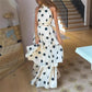 Vintage Polka Dot Halter Back Tie 2 Piece Matching Set Women Sleeveless Crop Top Tiered Layer Ruffle Long Skirt Summer