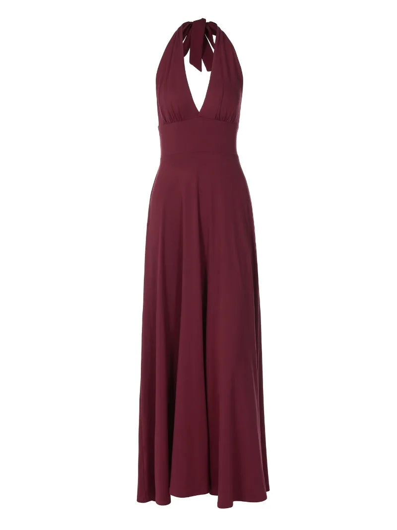 Sexy Deep V Neck Backless Long Dress for Woman Elegant Brunch Outfits Burgundy Party Dresses Fall 2025
