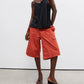 Elastic Drawstring Cargo Bermuda Shorts Women Multi Pocket Loose Wide Leg Knee Length Baggy Capri Culottes Y2KStreetwear