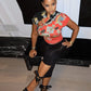 Floral Print Lace-Up Hollow Stand Collar Short Sleeve T-Shirts+Skinny Wrap Hip Crop Pants Woman Sexy Fashion Suits