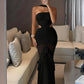 Sheer Mesh Ruffled Hollow Halter Fishtail Maxi Dresses for Woman Elegant Birthday Party Dress Yellow Black