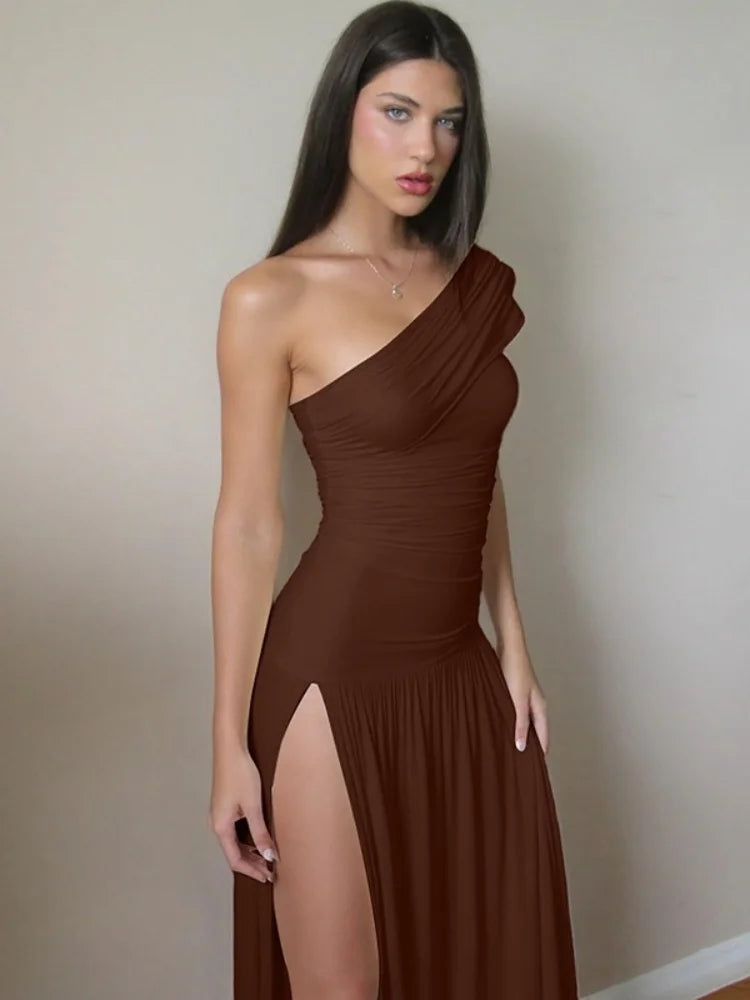 Off Shoulder High Split Long Dresses for Woman White Sexy Outfits Party Dresses Elegant Fall 2025