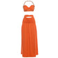 Women 2 Piece Outfit Beaded Halter Bandeau Top Cutout Maxi Skirt Set Ruched Beach Vacation Party Two‑Piece Dress Set