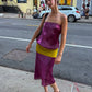 Sexy Color Blocking Dress Women Fashion Trend Bright Silk See Through Sleeveless Elegant Simple Party Street Bodycon