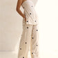 Fashion Polka Dot 2 Piece Outfits for Women Double Slit Strapless Tube Top + Baggy Wide Leg Pants Set Summer Streetwear