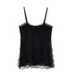 Women Lace Trim Satin High Low Tops Silk Spaghetti Strap Side Split Asymmetrical Cami Top Flowy Silky Layering Tops