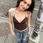 Pearl Decoration Camisole Women Halter v-Neck Hottie Sexy Midnight Skinny Hip-Hop Style Music Festival Stretwear