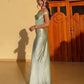 Satin Mesh See-through Green Party Dresses 2025 Woman Elegant Sexy Off Shoulder Maxi Dress