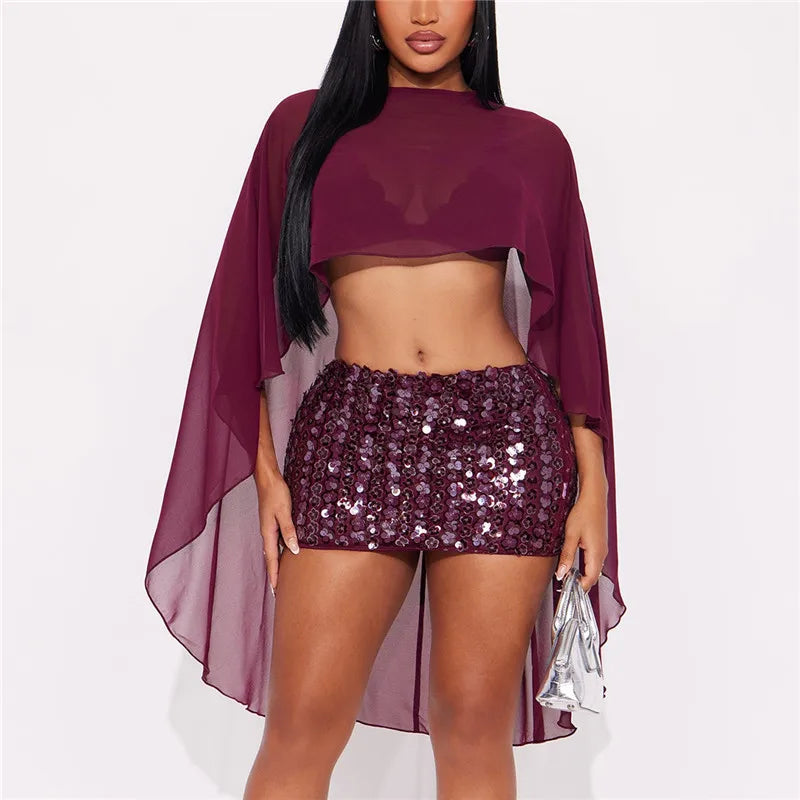 Women Chiffon Black Shawl Sheer Mesh Flowy Wraps High Low Cape Ponchos See Through Ruffle Capelet Evening Dresse