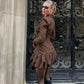 Brown Plunge Puff Hem Blazer Dress Sexy Deep V Neck Long Sleeve Short Dresses for Woman Clothes Fall