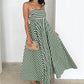 Striped Polka Dot Spaghetti Strap Maxi Dress for Women Square Neck Empire Waist Flowy A Line Dress with Shirred Back