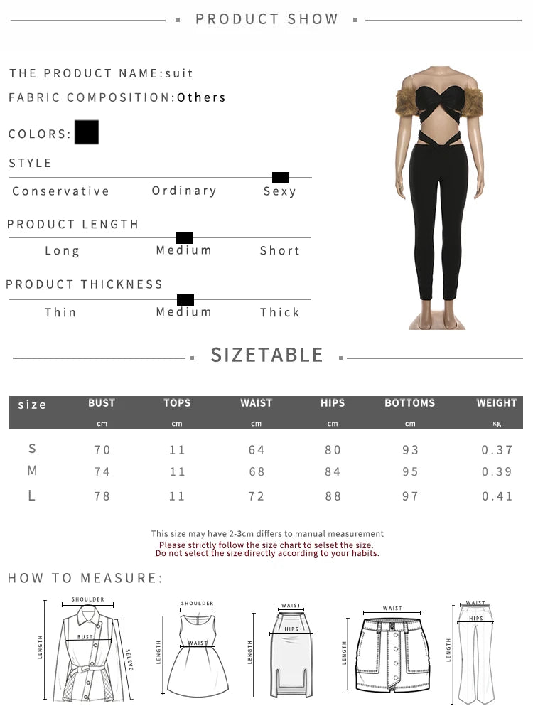 Wild Women 2 Piece Set Hollow Tracksuit Slash Neck Fur Patchwork Tops+High Waist Leggings Matching Hottie Streetwear