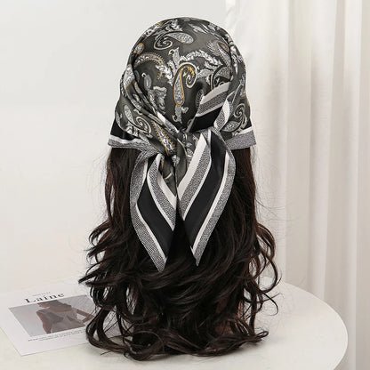 Bohemian Style Floral Print Women’s Square Silk Scarf Satin Head Wrap Tropical Leaf Flower Design Scarves Bandana Hijab