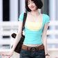 T-Shirt+Camisole 2Piece Set Women Trend Hottie Low-Neck Short Sleeve Stretch Fashion Casuals Classic Party Streetwear