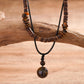 2Pcs/Set Bohemian Round Natural Stone Pendant Necklace for Men Vintage Ethnic Wood Bead Chokers Male Fashion Jewelry Accessories