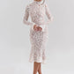 Lace Long Sleeve Sexy Midi Dress For Women Elegant White Half High Collar High Waist Bodycon Club Party Sexy Long Dress