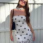 Polka Dot Print Dress+Silk Scarf Women Sexy Fashion Mesh Patchwork Hem Sleeveless Elegant Trend Party Club Bodycon