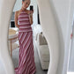 Elegant Y2K Striped Halter Neck Maxi Dress Summer Backless Tie-Up Cross Strap Sleeveless A-Line Sundress for Women