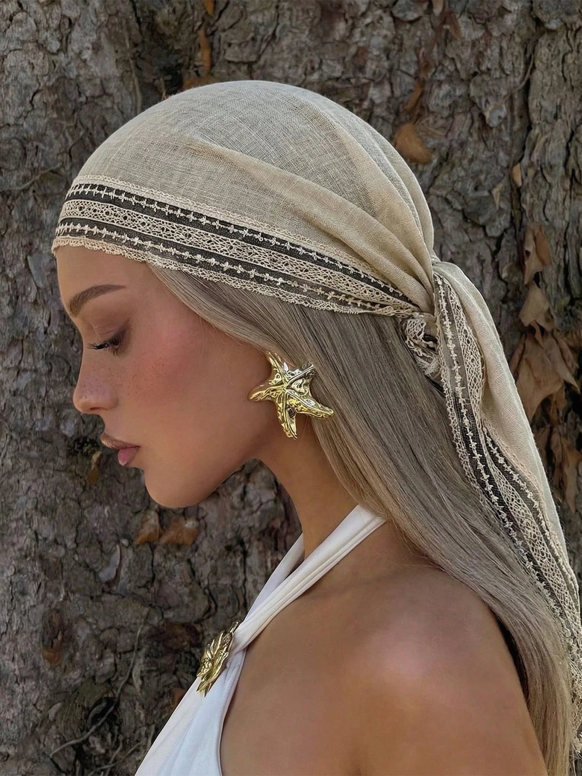Bohemian Solid Lace Trim Scarf for Women Square Cotton Silk Hijabs Soft Sun-Protection Shawl Summer Beach Sarong Headband