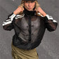 Y2K Sheer Mesh Jacket Stand Collar Zip Up Chinese Frog Buttons Side Striped Long Sleeve Loose Street Casual Outerwear