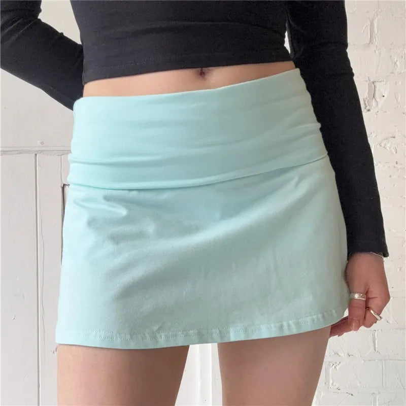 Women Fold Over Waist Skort A Line Mini Skirt With Built In Shorts High Stretch Solid Color Casual Tennis Workout Skirt
