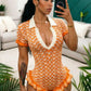 Ruffled Edge Knit Romper Women Sexy Single-Breasted Turn Down Collar Short Sleeve Fashion Trend Party Street Playsuit