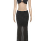 Speckled Print 2 Piece Set Sexy Women Seashell Knot Tank Top+See Through Long Skirts Matching Midnight Clubwear Suits
