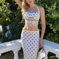 Polka Dots Print 2 Piece Set Women Halter Plait Hollow Stripe Camisole+Mid Skirts Simple Streetwear Matching Outfits
