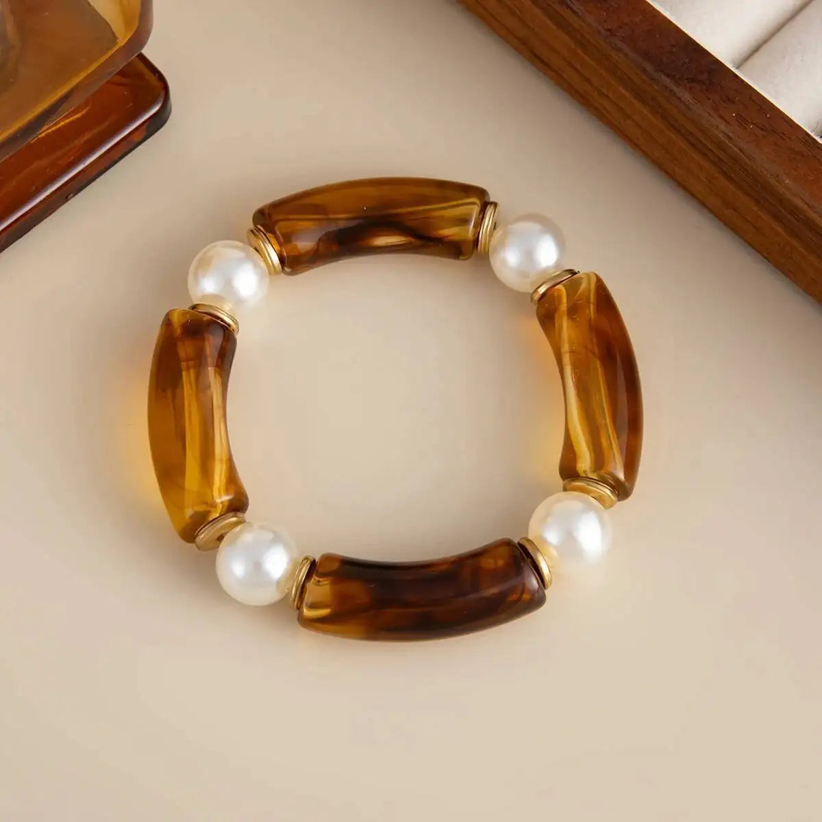 7 Styles Vintage Resin Round Tube Elastic Bangle Bracelet for Women Boho Stackable Imitation Pearl Acrylic Bead Bracelet