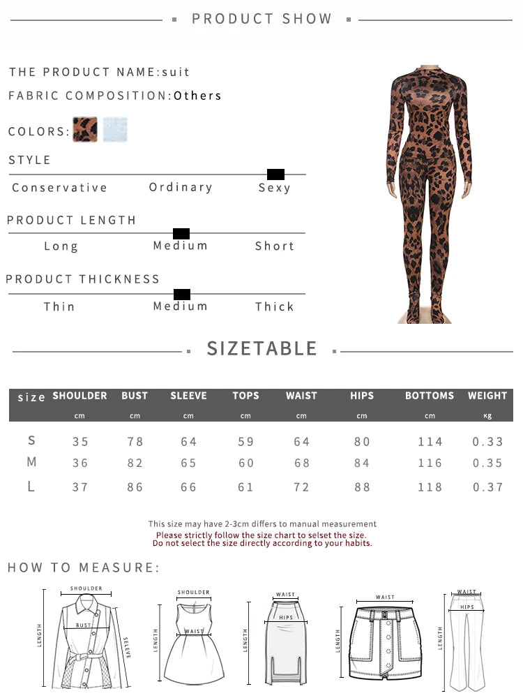 Street Leopard Print 2Piece Set Woman Autumn Trend o-Neck Full Sleeve T-Shirts+Skinny Long Pants Fashion Wild Style Suits