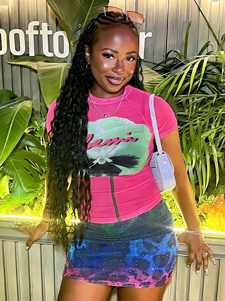 Rhinestones Leopard Print Skirts Women Wild Basic Wild Summer Trend Y2K Hottie Sexy Skinny Party Clubwear Mini Bottom