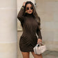 Turtleneck Long Sleeve Mini Dress with Draped Crossover Front Fashion Autumn Winter Dresses 2026