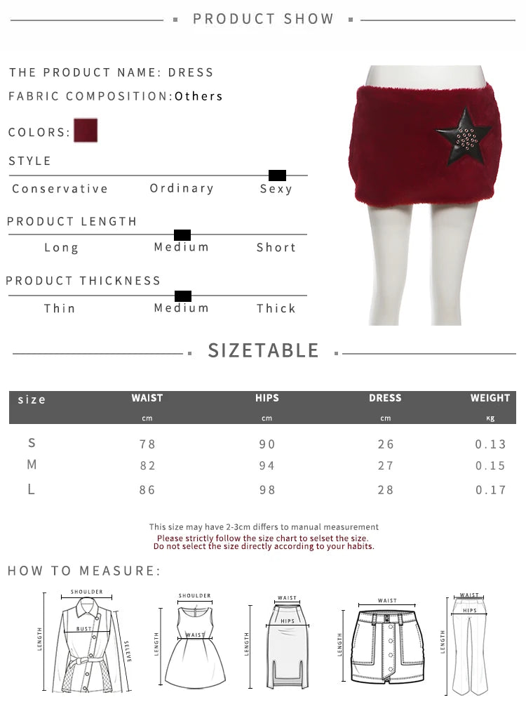 Peach Hip Furry SkirtS Women Autumn Trend Rivet Star Leather Patchwork Midnight Party Clubwear Fashion Hottie Bottoms